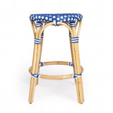 24" Blue And Wood Brown Heavy Duty Plastic And Rattan Backless Counter Height Bar Chair - Homeroots