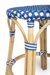 24" Blue And Wood Brown Heavy Duty Plastic And Rattan Backless Counter Height Bar Chair - Homeroots - Flyclothing LLC