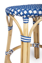 24" Blue And Wood Brown Heavy Duty Plastic And Rattan Backless Counter Height Bar Chair - Homeroots