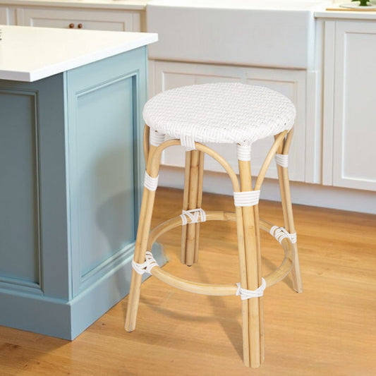 24" White And Natural Rattan Backless Counter Height Bar Chair - Homeroots