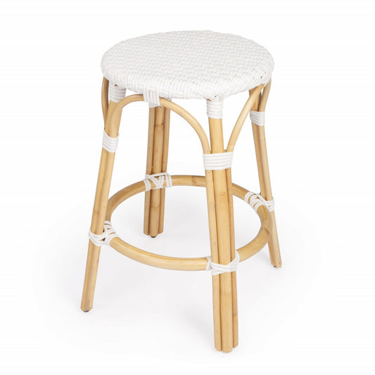 24" White And Natural Rattan Backless Counter Height Bar Chair - Homeroots