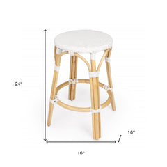 24" White And Natural Rattan Backless Counter Height Bar Chair - Homeroots