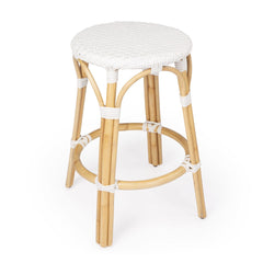24" White And Natural Rattan Backless Counter Height Bar Chair - Homeroots