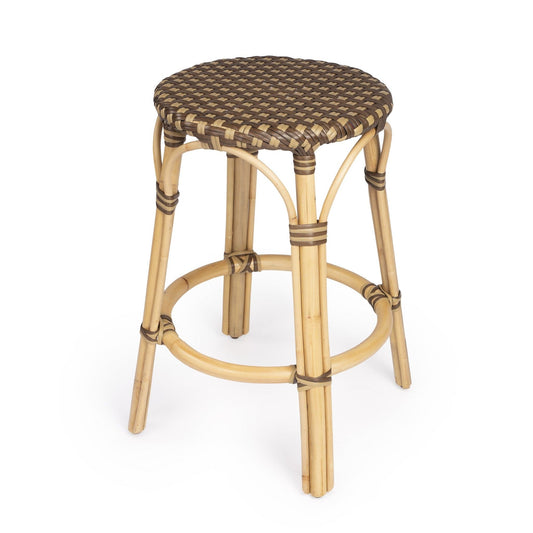 24" Natural and Brown Rattan Backless Counter Height Bar Chair - Homeroots