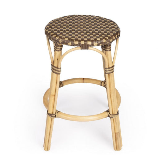 24" Natural and Brown Rattan Backless Counter Height Bar Chair - Homeroots