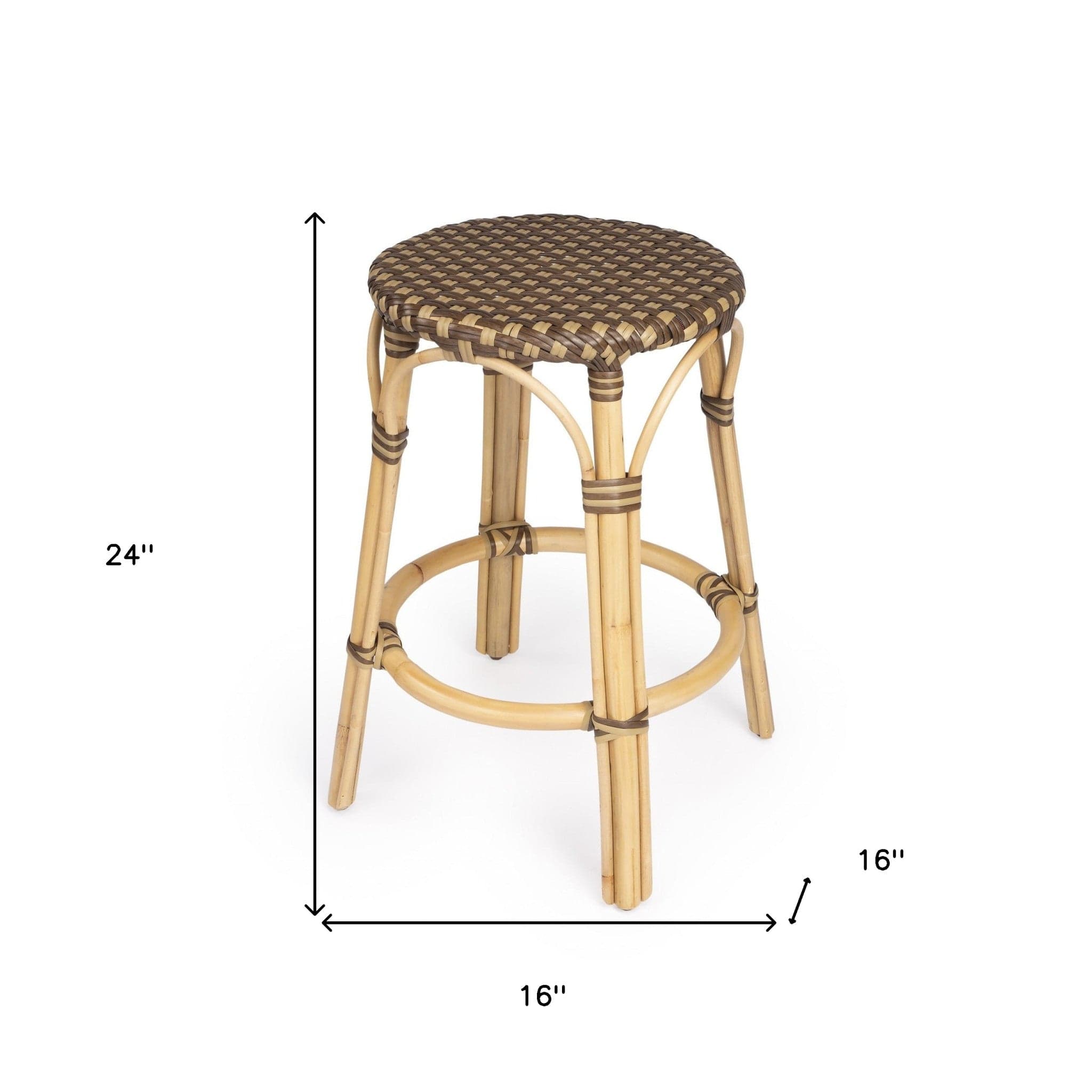 24" Natural and Brown Rattan Backless Counter Height Bar Chair - Homeroots