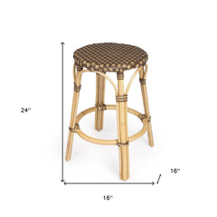 24" Natural and Brown Rattan Backless Counter Height Bar Chair - Homeroots