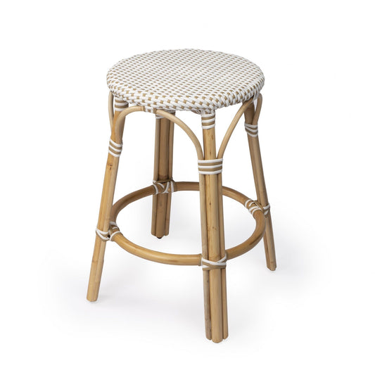 24" Beige White and Natural Rattan Backless Counter Height Bar Chair - Homeroots