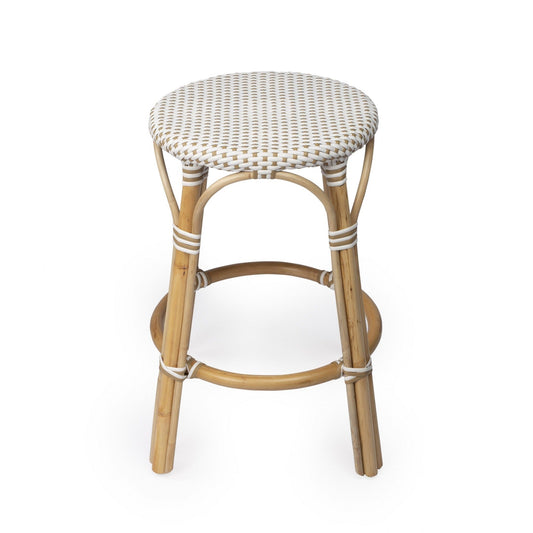 24" Beige White and Natural Rattan Backless Counter Height Bar Chair - Homeroots