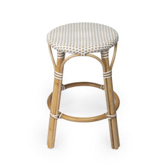 24" Beige White and Natural Rattan Backless Counter Height Bar Chair - Homeroots