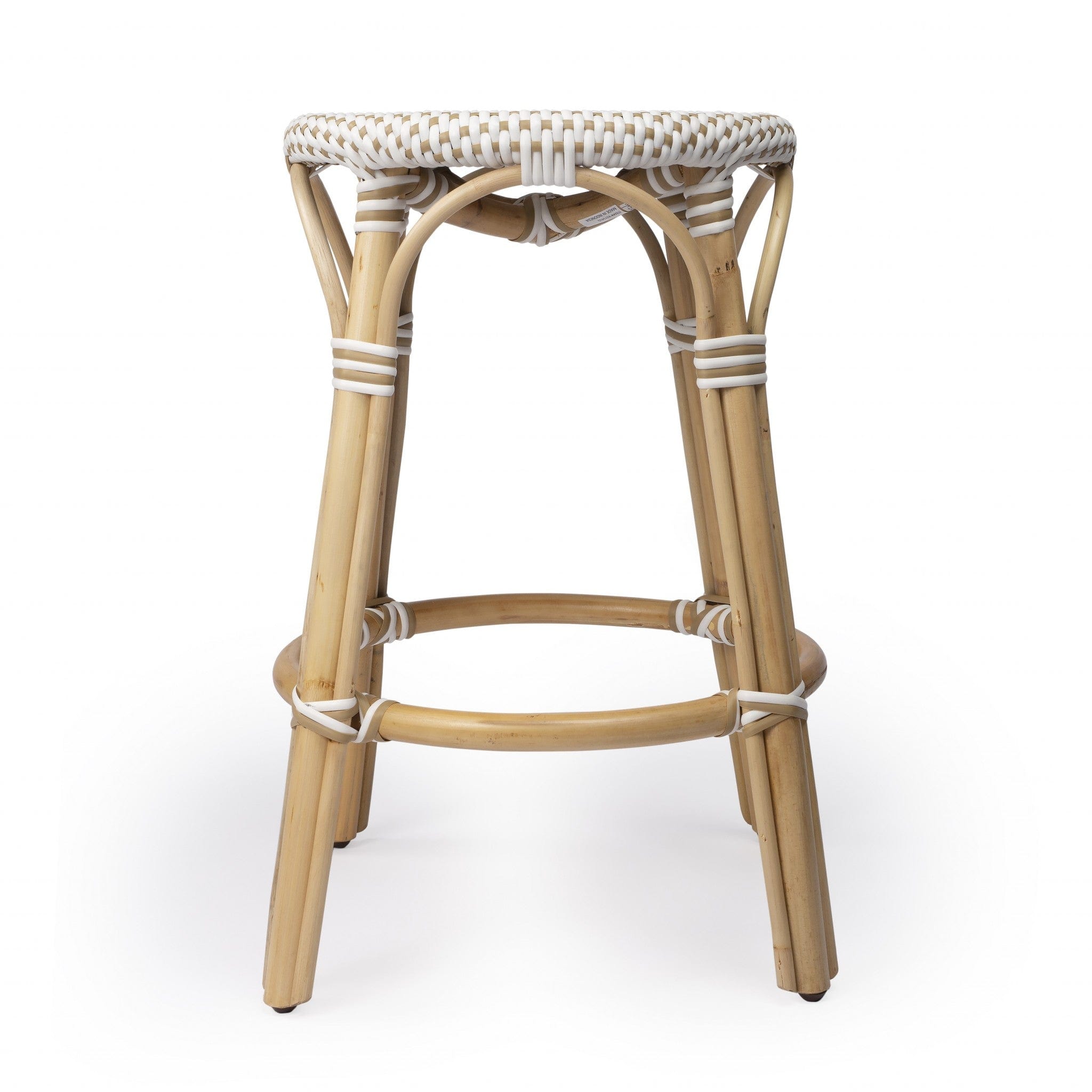 24" Beige White and Natural Rattan Backless Counter Height Bar Chair - Homeroots