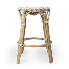 24" Beige White and Natural Rattan Backless Counter Height Bar Chair - Homeroots