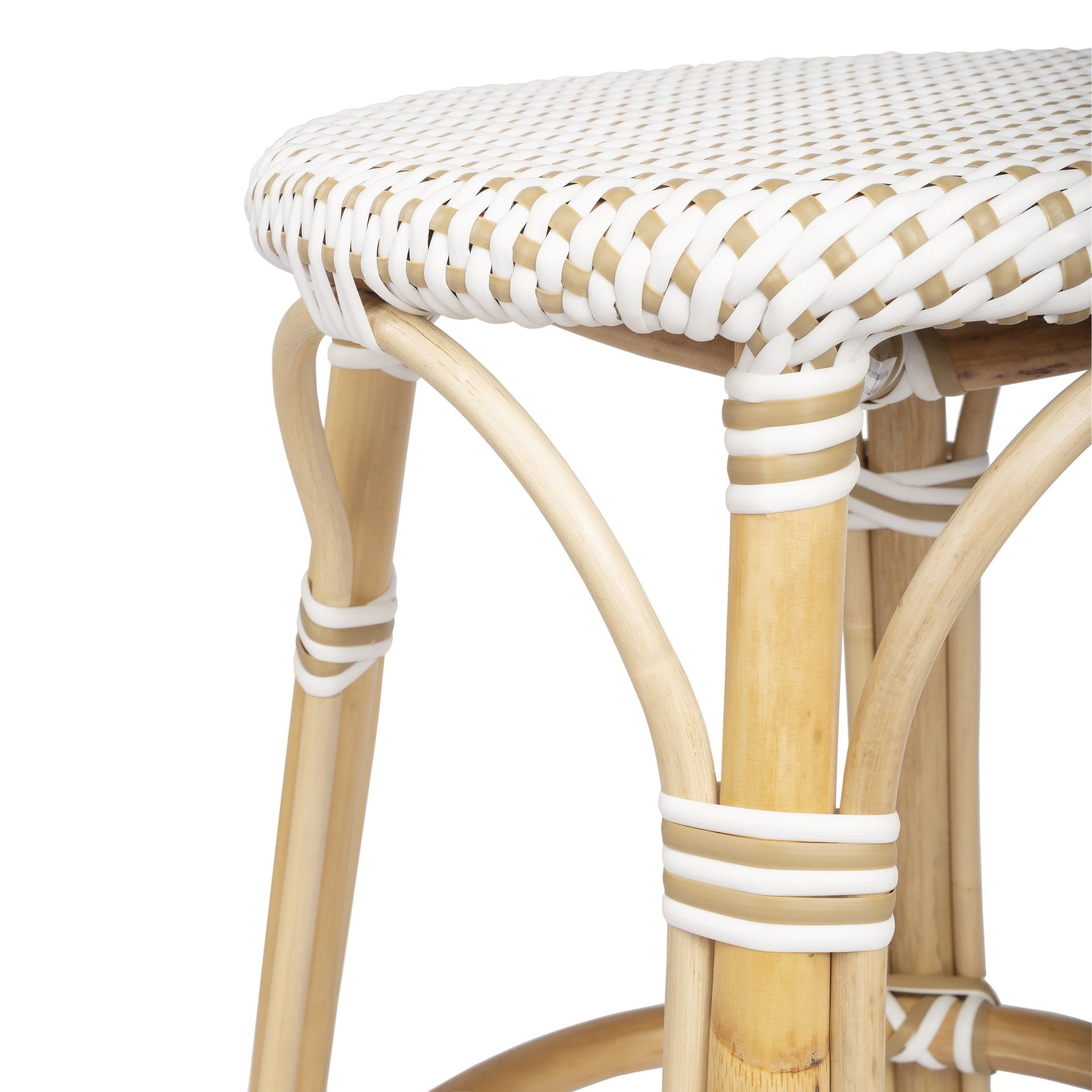 24" Beige White and Natural Rattan Backless Counter Height Bar Chair - Homeroots