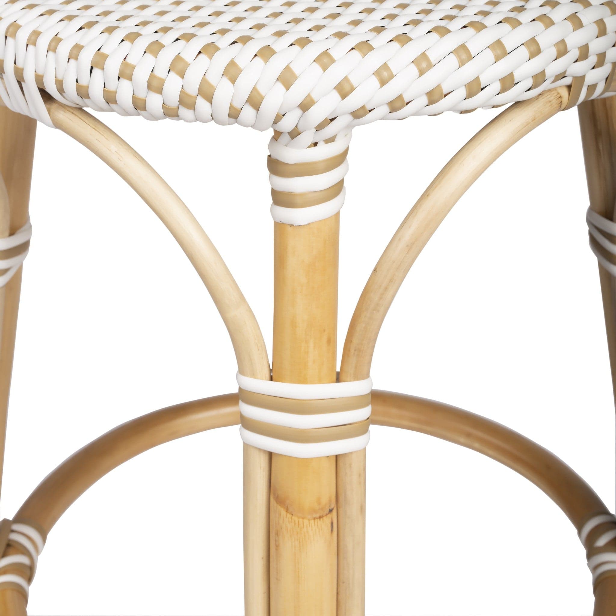 24" Beige White and Natural Rattan Backless Counter Height Bar Chair - Homeroots