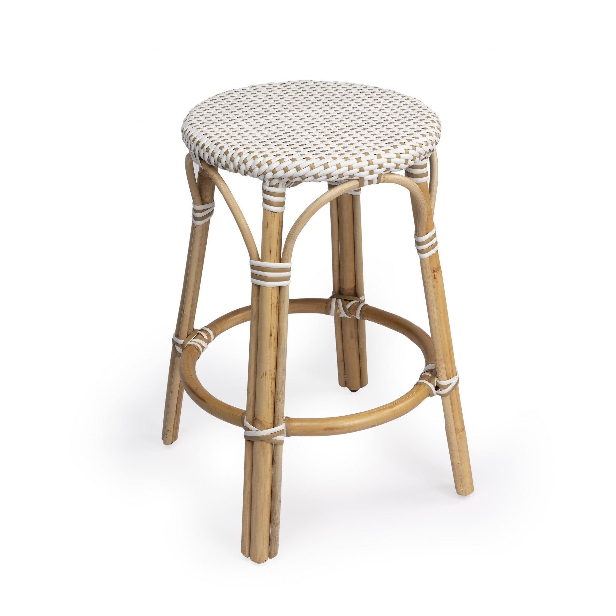 24" Beige White and Natural Rattan Backless Counter Height Bar Chair - Homeroots