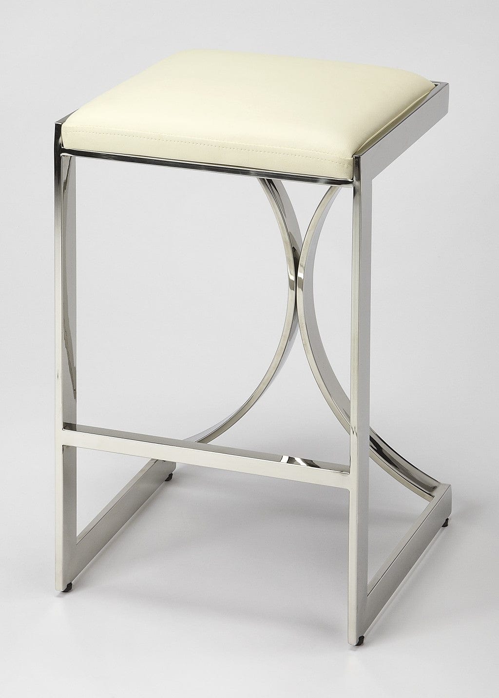 24" Off White And Silver Faux Leather And Iron Backless Counter Height Bar Chair - Homeroots - Flyclothing LLC