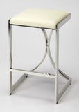 24" Off White And Silver Faux Leather And Iron Backless Counter Height Bar Chair - Homeroots - Flyclothing LLC