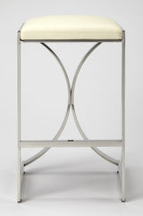 24" Off White And Silver Faux Leather And Iron Backless Counter Height Bar Chair - Homeroots - Flyclothing LLC