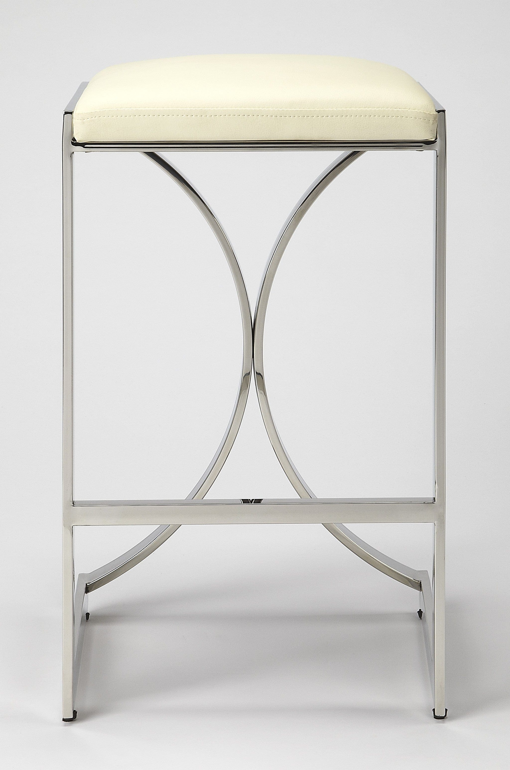 24" Off White And Silver Faux Leather And Iron Backless Counter Height Bar Chair - Homeroots - Flyclothing LLC