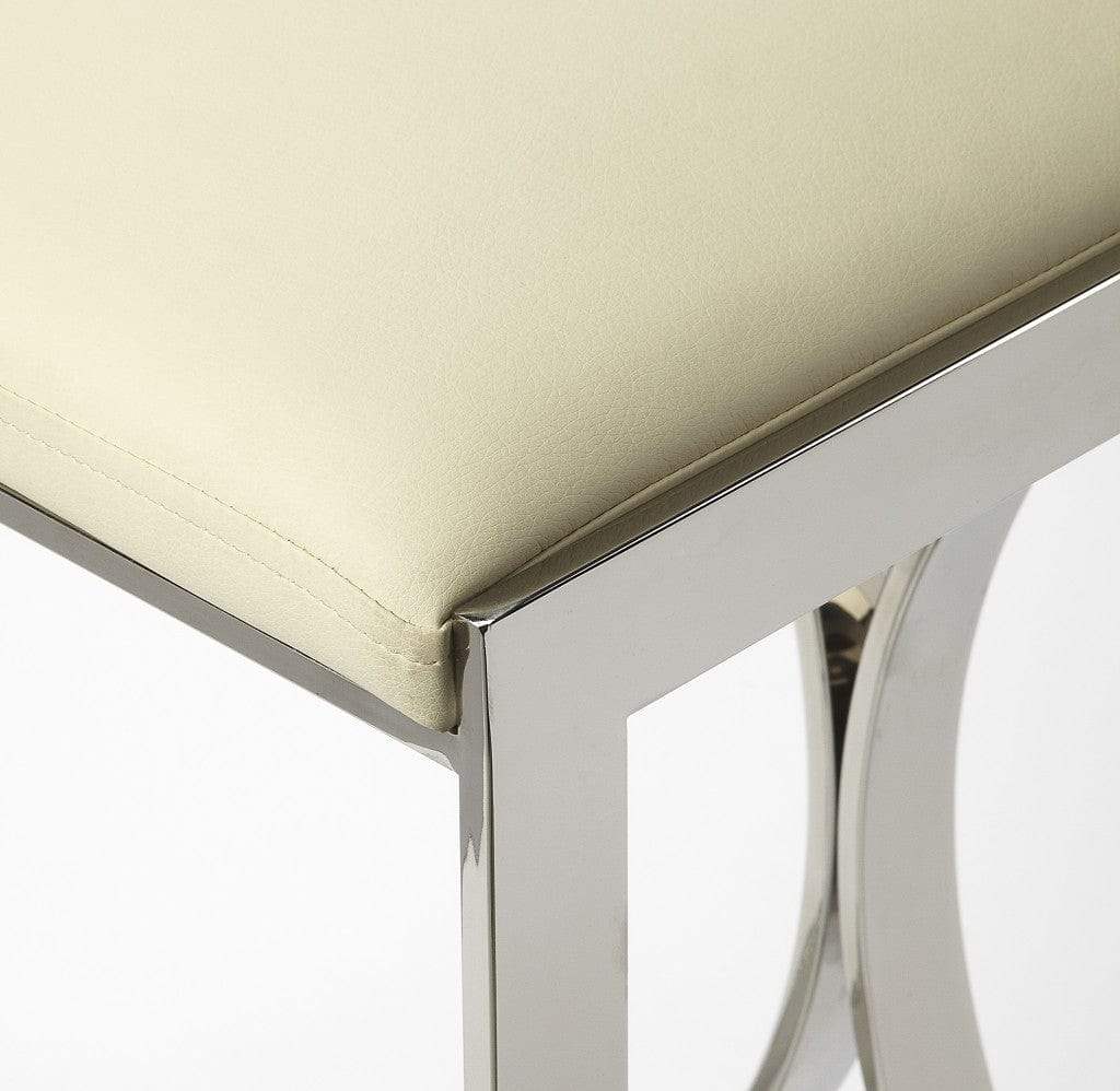24" Off White And Silver Faux Leather And Iron Backless Counter Height Bar Chair - Homeroots - Flyclothing LLC