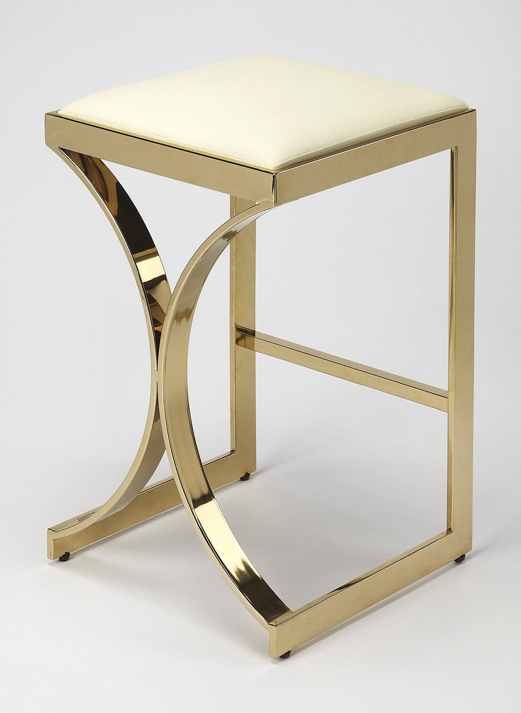 24" Off White And Gold Faux Leather And Iron Backless Counter Height Bar Chair - Homeroots - Flyclothing LLC