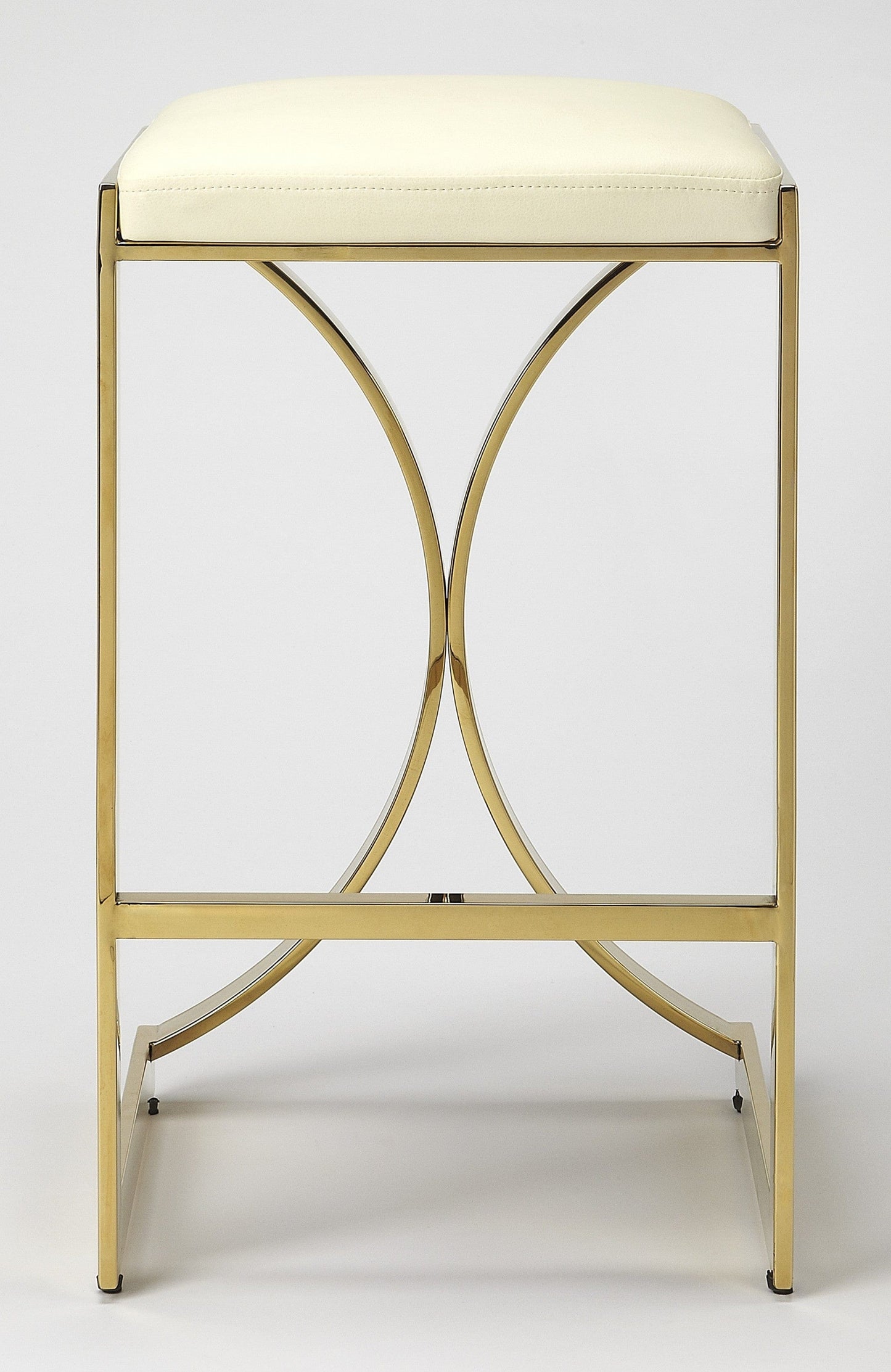 24" Off White And Gold Faux Leather And Iron Backless Counter Height Bar Chair - Homeroots - Flyclothing LLC