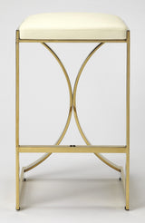 24" Off White And Gold Faux Leather And Iron Backless Counter Height Bar Chair - Homeroots - Flyclothing LLC