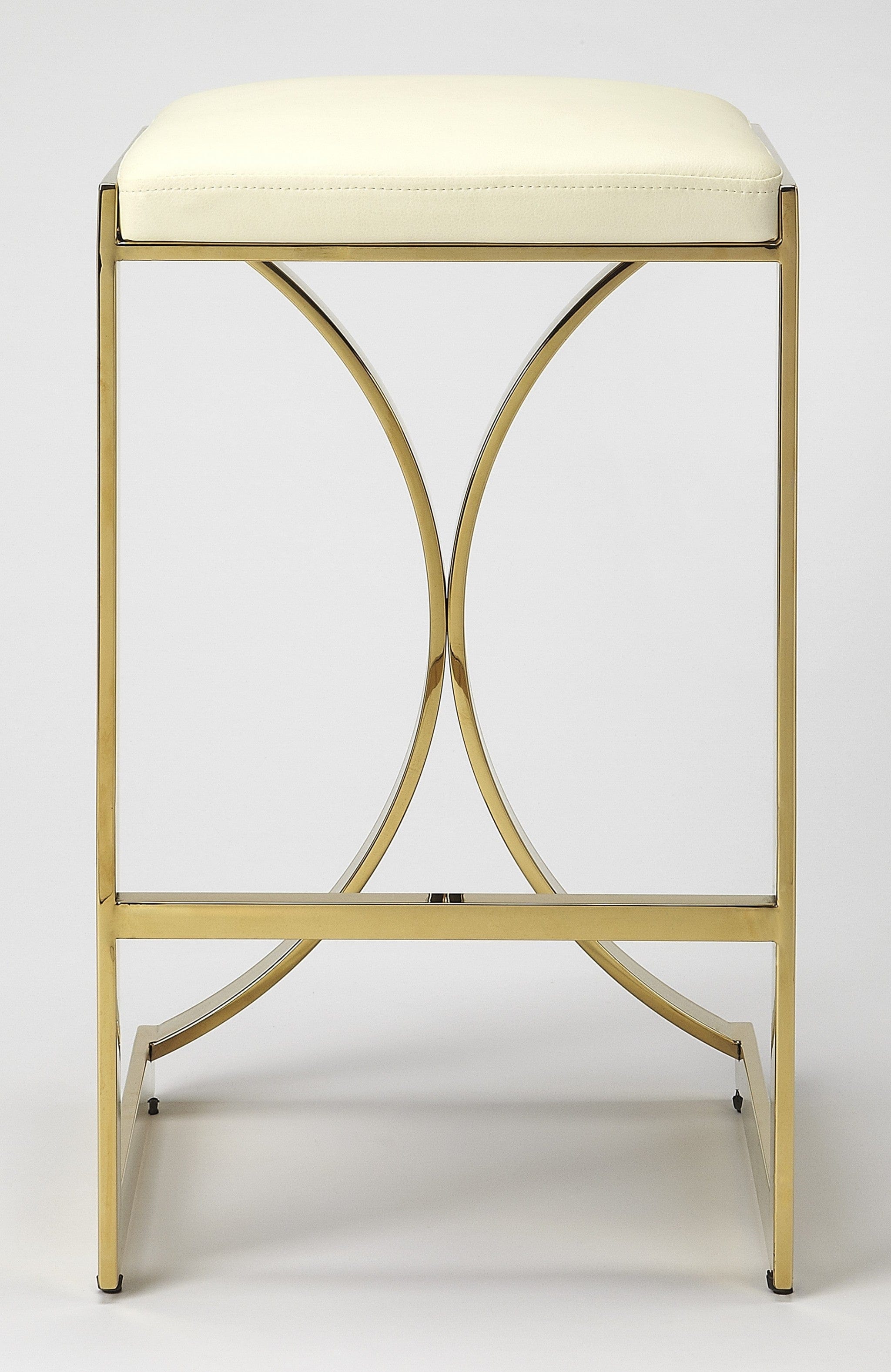 24" Off White And Gold Faux Leather And Iron Backless Counter Height Bar Chair - Homeroots - Flyclothing LLC