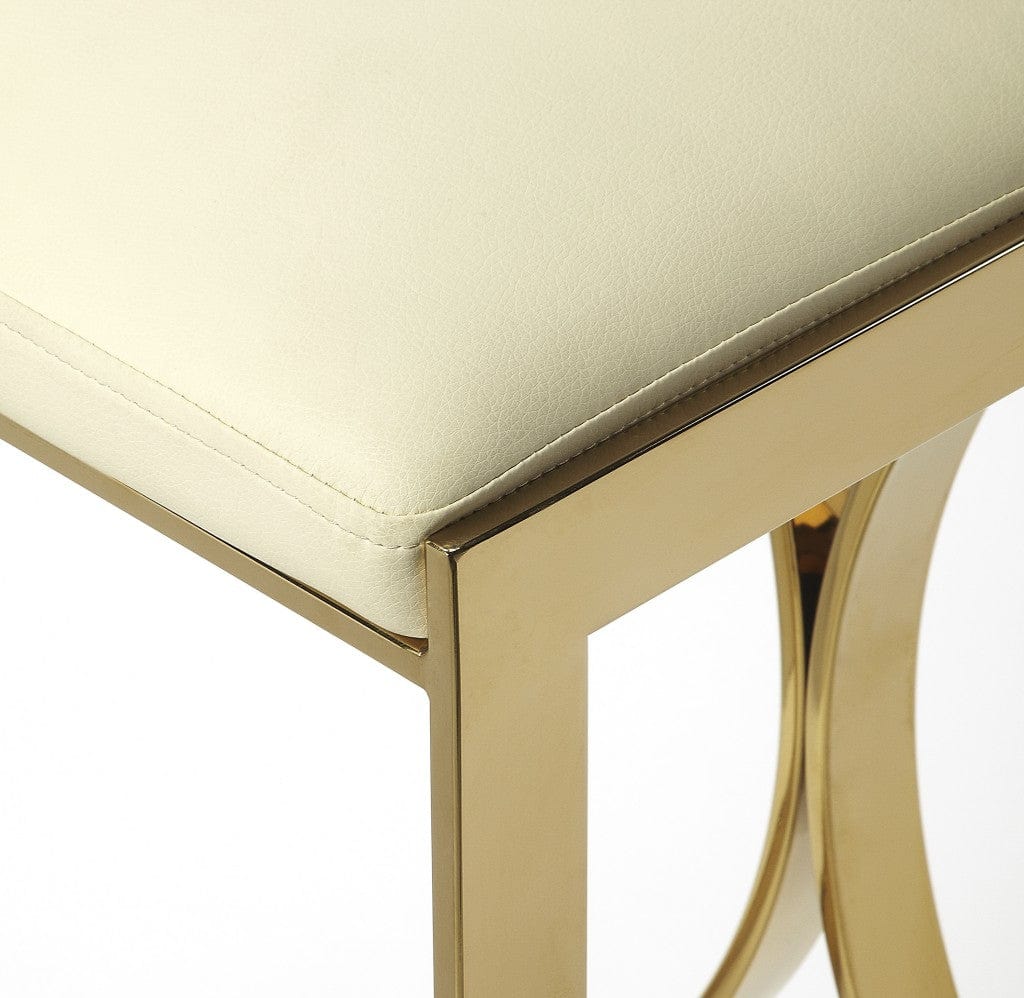 24" Off White And Gold Faux Leather And Iron Backless Counter Height Bar Chair - Homeroots - Flyclothing LLC