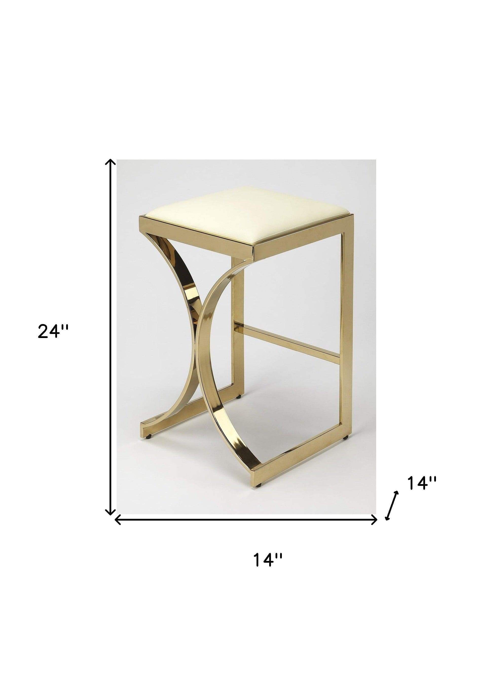 24" Off White And Gold Faux Leather And Iron Backless Counter Height Bar Chair - Homeroots - Flyclothing LLC