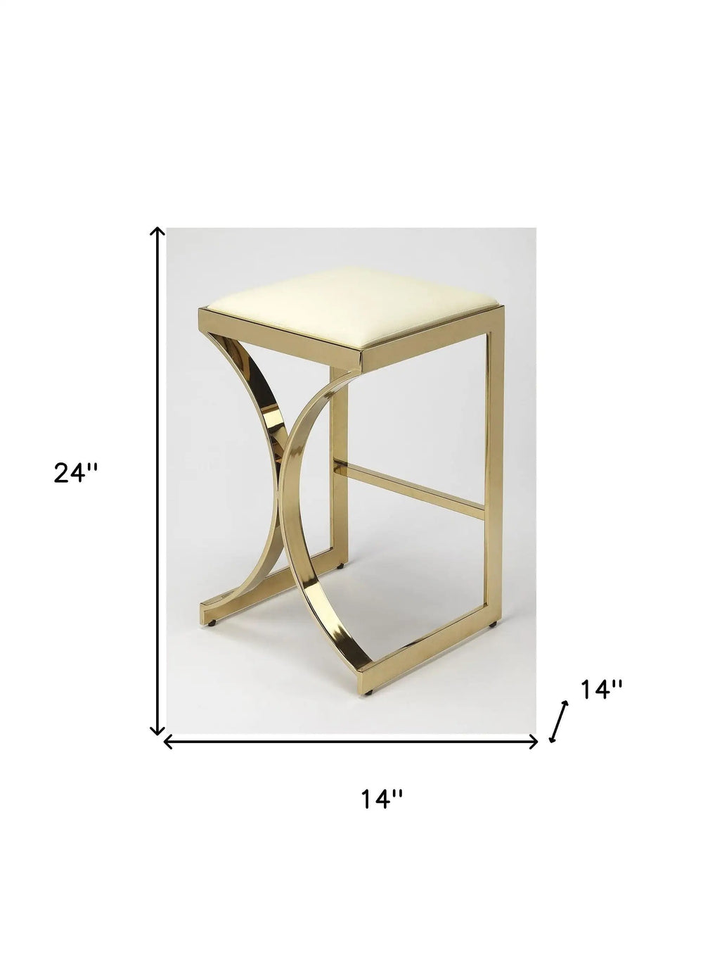 24" Off White And Gold Faux Leather And Iron Backless Counter Height Bar Chair - Homeroots
