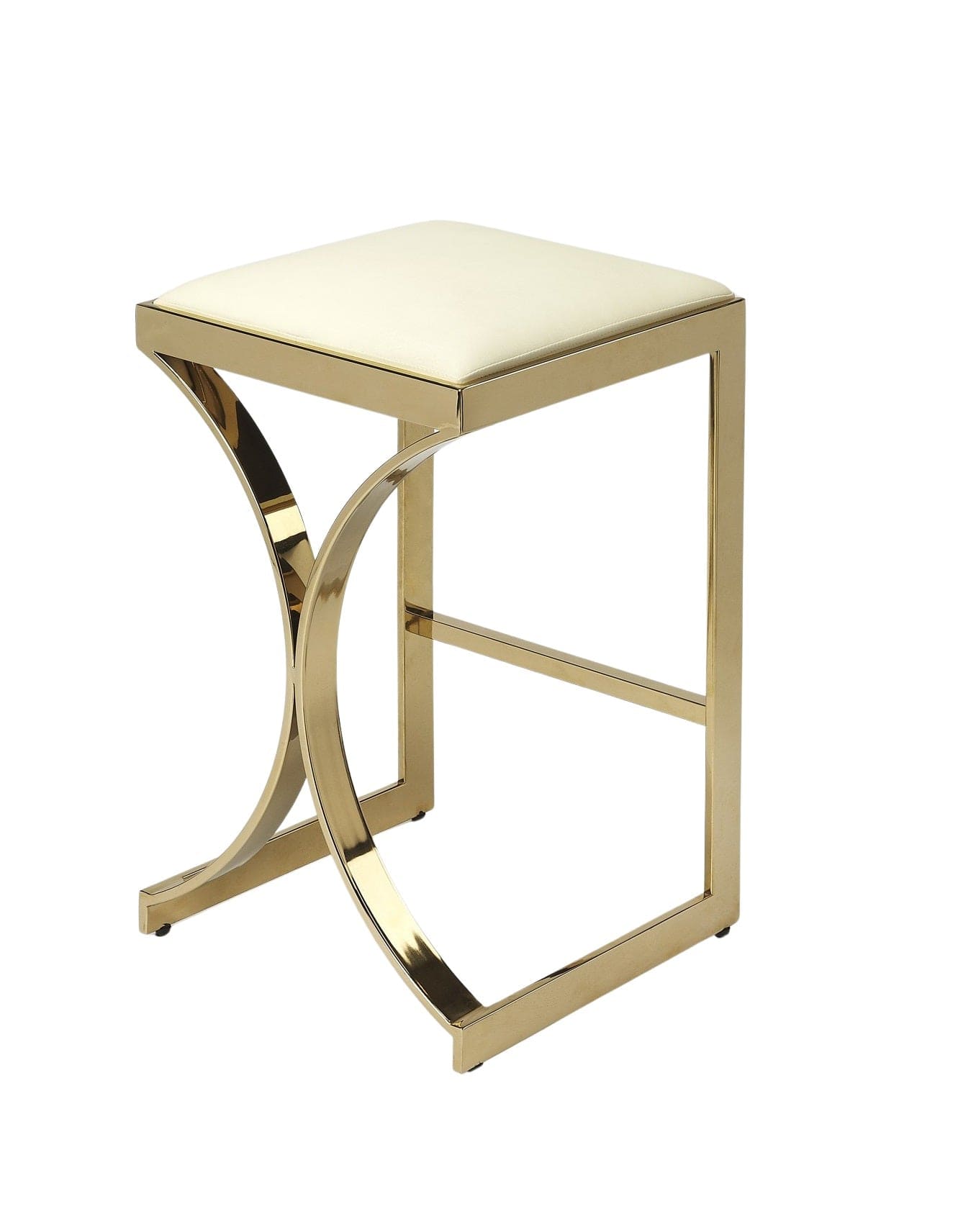 24" Off White And Gold Faux Leather And Iron Backless Counter Height Bar Chair - Homeroots - Flyclothing LLC