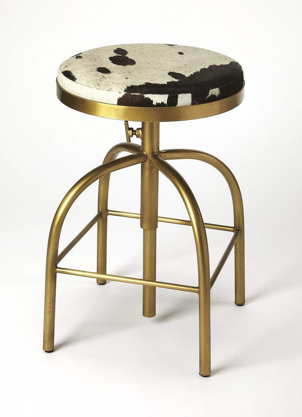 Black Off White And Gold Hair on Hide And Iron Adjustable Height Swivel Bar Chair - Homeroots - Flyclothing LLC