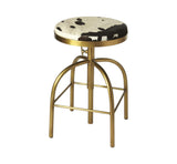 Black Off White And Gold Hair on Hide And Iron Adjustable Height Swivel Bar Chair - Homeroots