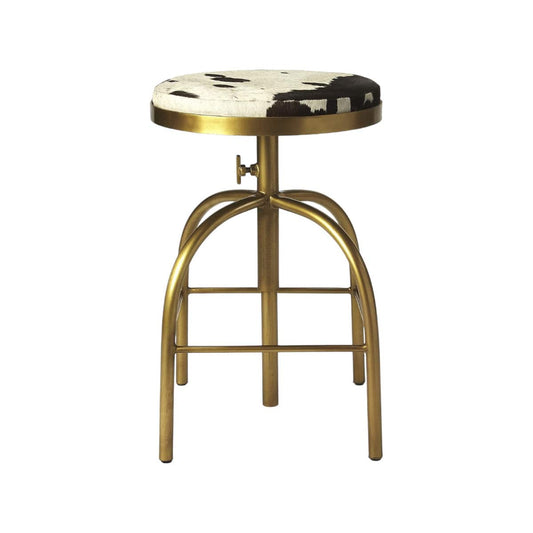 Black Off White And Gold Hair on Hide And Iron Adjustable Height Swivel Bar Chair - Homeroots