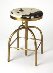 Black Off White And Gold Hair on Hide And Iron Adjustable Height Swivel Bar Chair - Homeroots