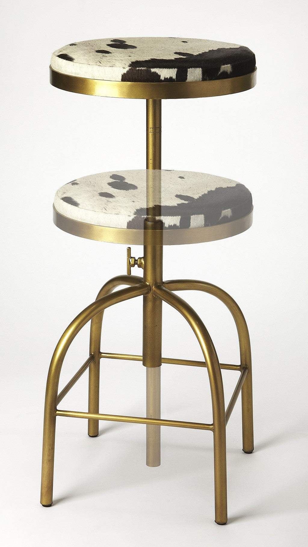 Black Off White And Gold Hair on Hide And Iron Adjustable Height Swivel Bar Chair - Homeroots - Flyclothing LLC