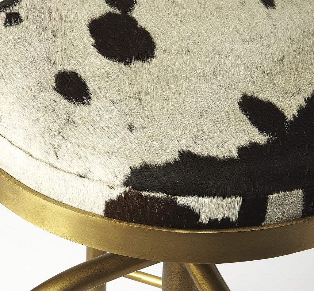 Black Off White And Gold Hair on Hide And Iron Adjustable Height Swivel Bar Chair - Homeroots - Flyclothing LLC