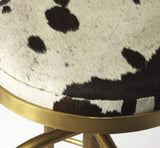 Black Off White And Gold Hair on Hide And Iron Adjustable Height Swivel Bar Chair - Homeroots - Flyclothing LLC