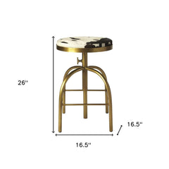 Black Off White And Gold Hair on Hide And Iron Adjustable Height Swivel Bar Chair - Homeroots