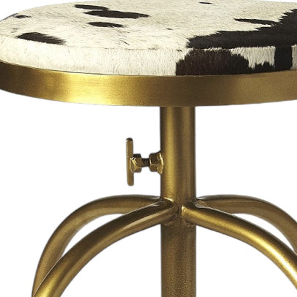 Black Off White And Gold Hair on Hide And Iron Adjustable Height Swivel Bar Chair - Homeroots