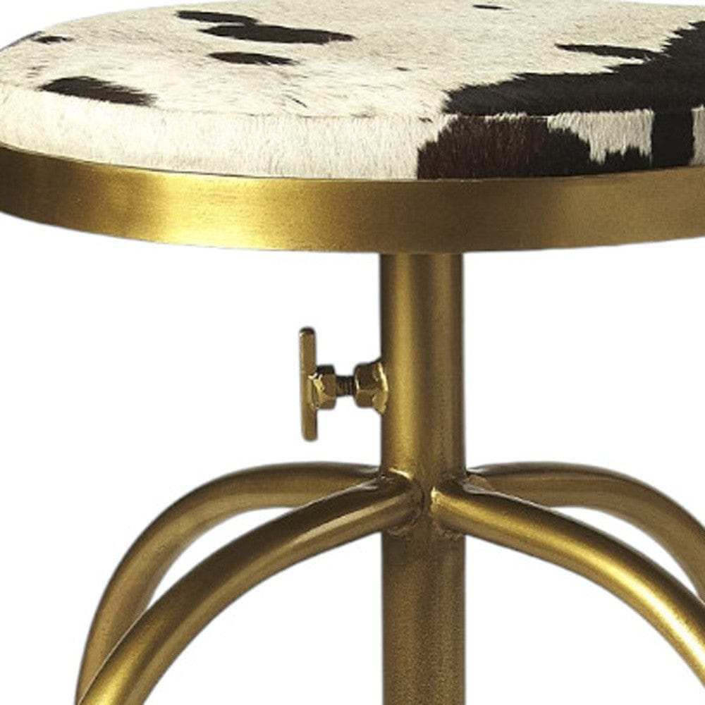 Black Off White And Gold Hair on Hide And Iron Adjustable Height Swivel Bar Chair - Homeroots - Flyclothing LLC