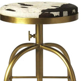 Black Off White And Gold Hair on Hide And Iron Adjustable Height Swivel Bar Chair - Homeroots - Flyclothing LLC