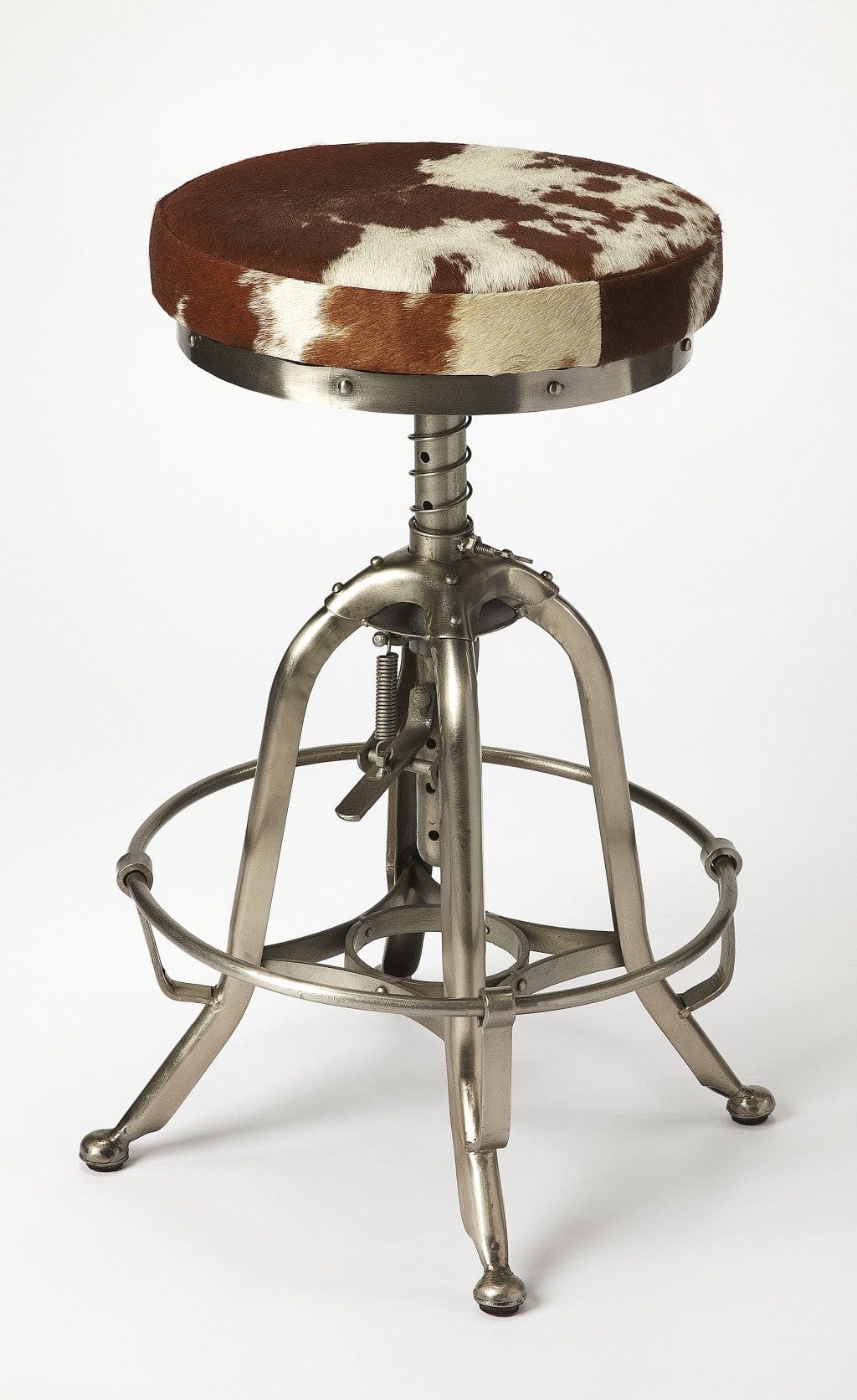 Brown and White And Silver Iron Swivel Backless Bar Chair - Homeroots