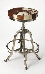 Brown and White And Silver Iron Swivel Backless Bar Chair - Homeroots