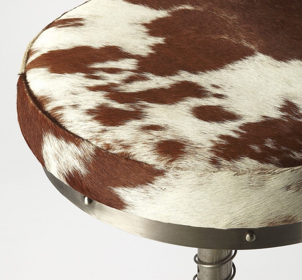 Brown and White And Silver Iron Swivel Backless Bar Chair - Homeroots