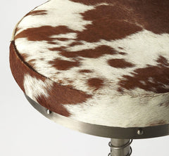 Brown and White And Silver Iron Swivel Backless Bar Chair - Homeroots