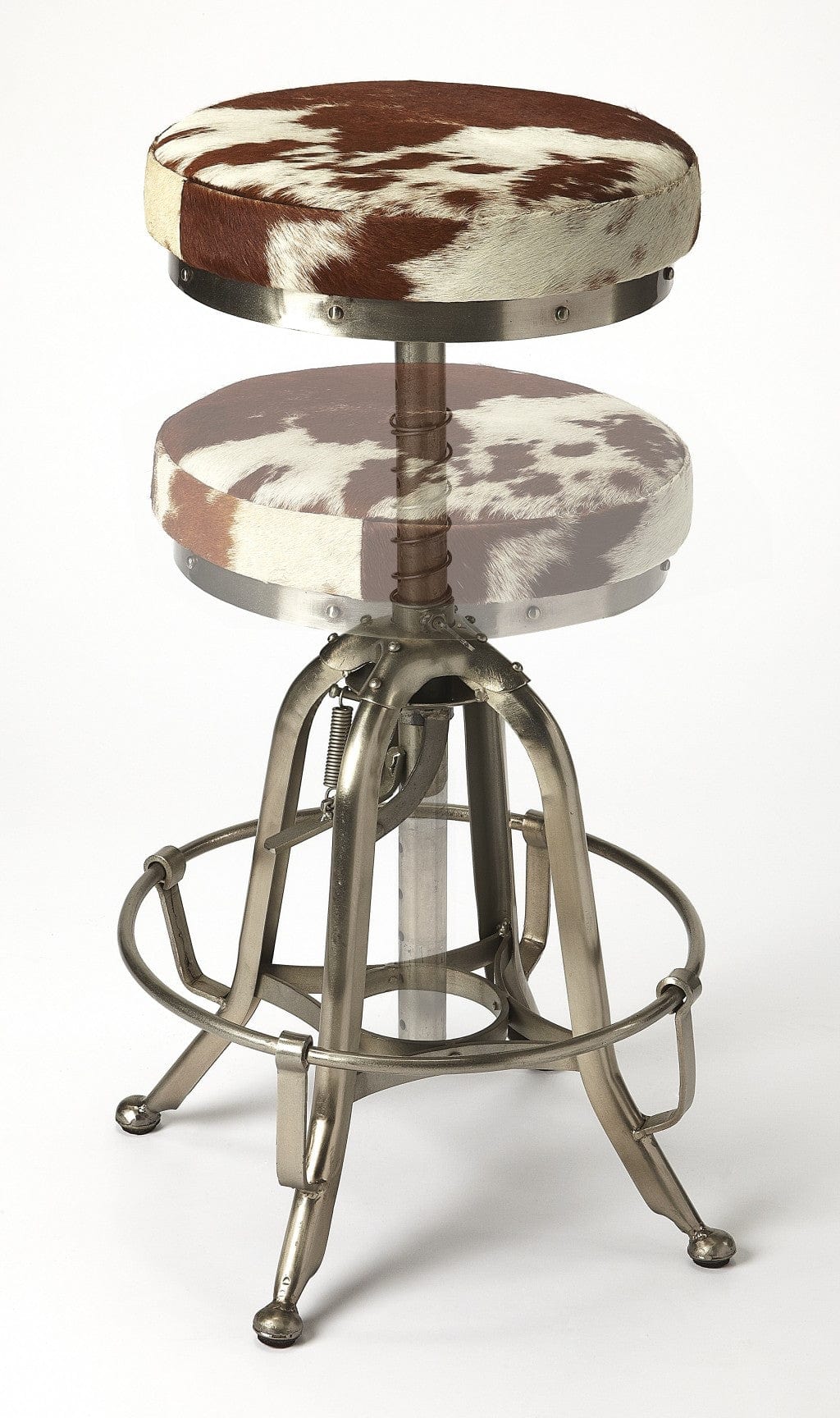 Brown and White And Silver Iron Swivel Backless Bar Chair - Homeroots