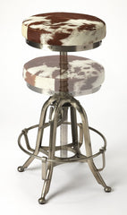 Brown and White And Silver Iron Swivel Backless Bar Chair - Homeroots
