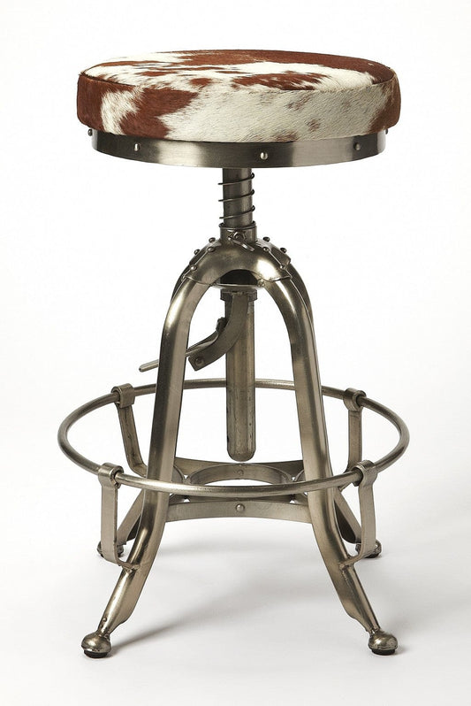 Brown and White And Silver Iron Swivel Backless Bar Chair - Homeroots